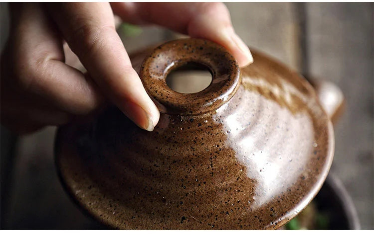 Casserole Hand Stew Bowl With Cover Coarse Pottery Soup Rice Porridge Clay Bowl