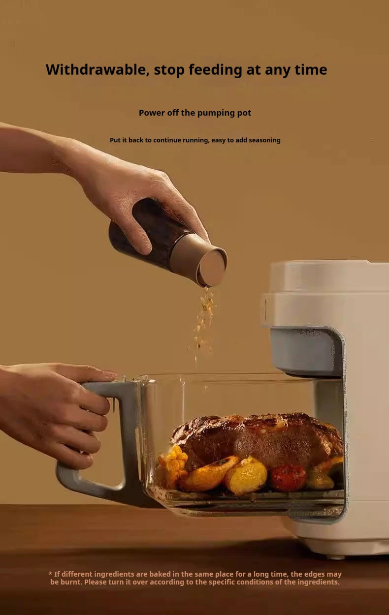 1200W Air Fryer with Transparent Glass Basket - No Flipping, Multifunctional Oven, Cool Touch Handle, 8-in-1 Cooking, Home Use