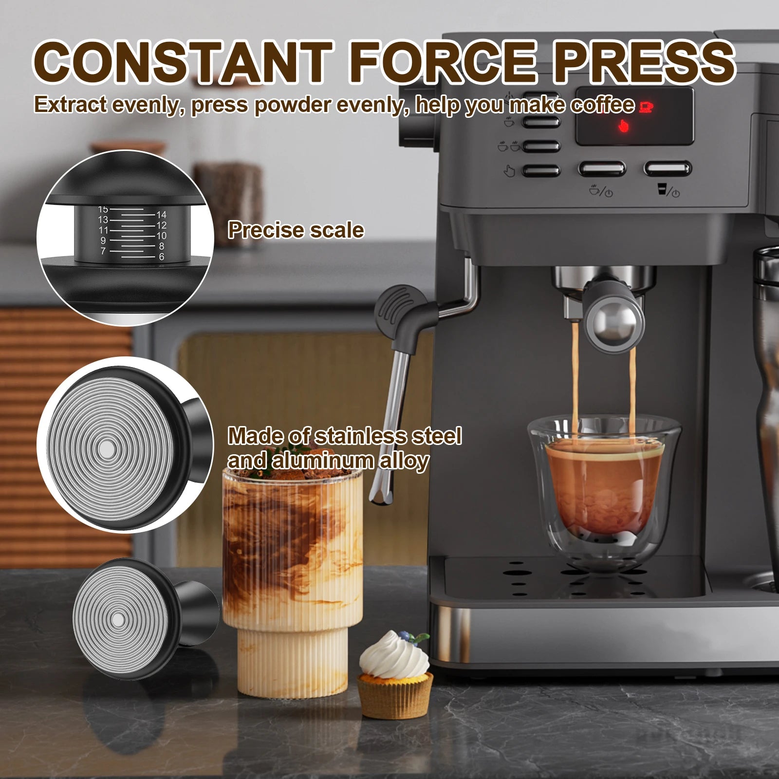 Coffee Machine Accessories Kit with Coffee Tamper Dosing Ring Distribution Needle and Tamper Mat Barista Espresso Making Tools