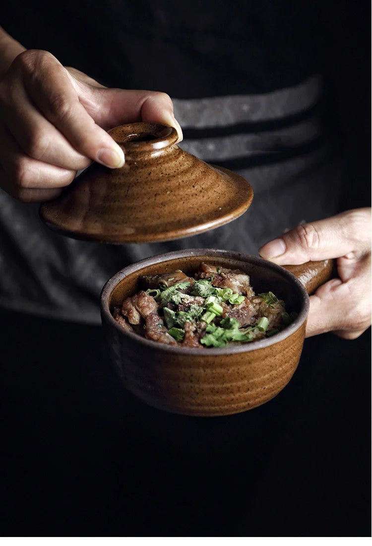 Casserole Hand Stew Bowl With Cover Coarse Pottery Soup Rice Porridge Clay Bowl