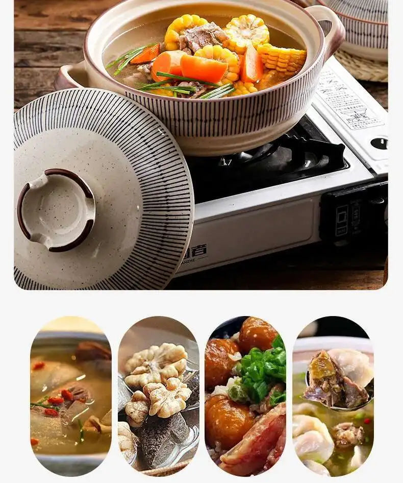 Japanese Retro Cookware Casserole Stew Pan With Cover Ceramic Soup Cooking Boiler Thick Bottom Pots