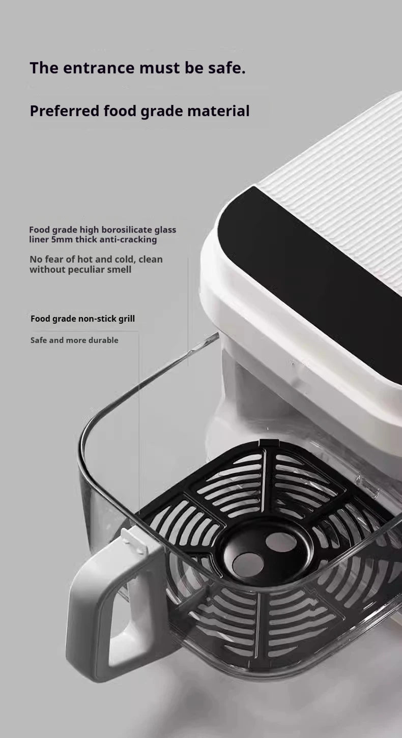 1200W Air Fryer with Transparent Glass Basket - No Flipping, Multifunctional Oven, Cool Touch Handle, 8-in-1 Cooking, Home Use