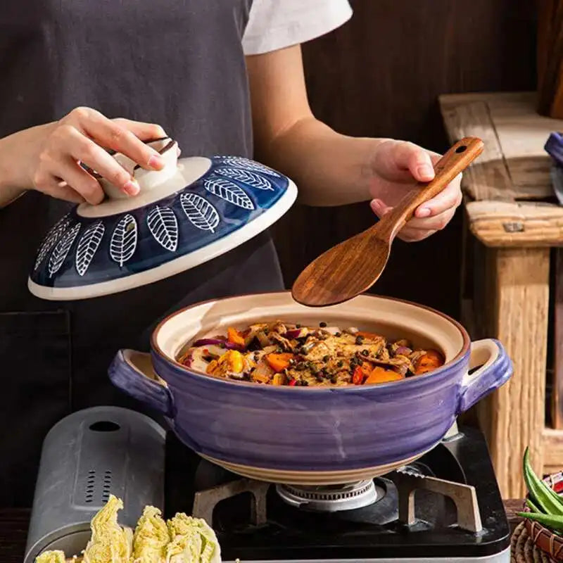 Japanese Ceramic Casserole Stew Pot Household Cooking Gas Retro Flower Pattern Soup Pots High Temperature Resistant Cooking Pot