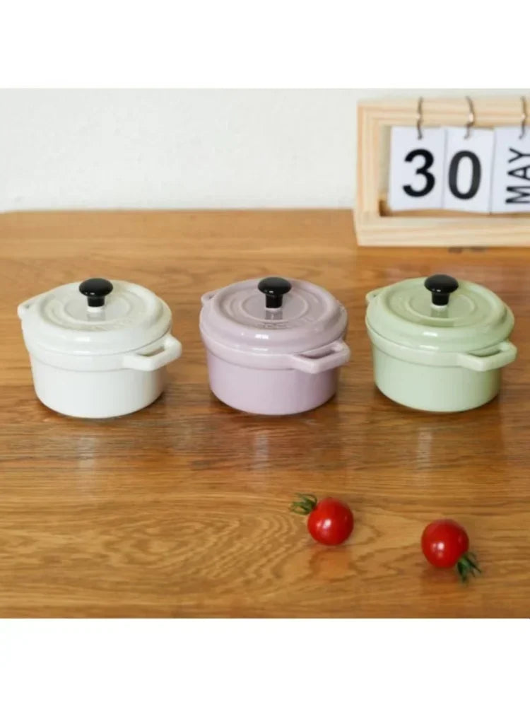200ML Ceramic Breakfast Bowl Ramekins with Lids Oven Safe Creme Brulee,Mini Casserole Souffle Cover&Handle for French Onion Soup