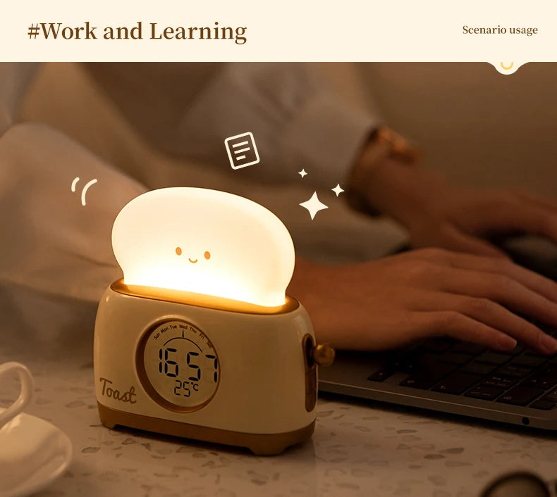 Toaster Night Light Alarm Clock Children Alarm Clock Bedside Luminous Clock Charging Bedroom Night Lamp Decoration Children Gift