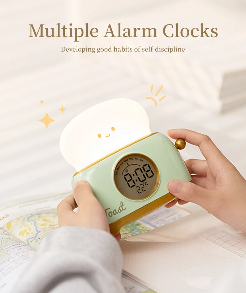 Toaster Night Light Alarm Clock Children Alarm Clock Bedside Luminous Clock Charging Bedroom Night Lamp Decoration Children Gift