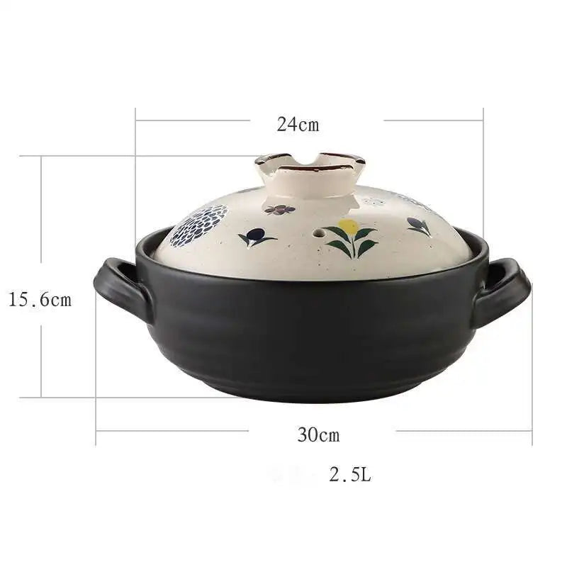 Japanese Ceramic Casserole Stew Pot Household Cooking Gas Retro Flower Pattern Soup Pots High Temperature Resistant Cooking Pot