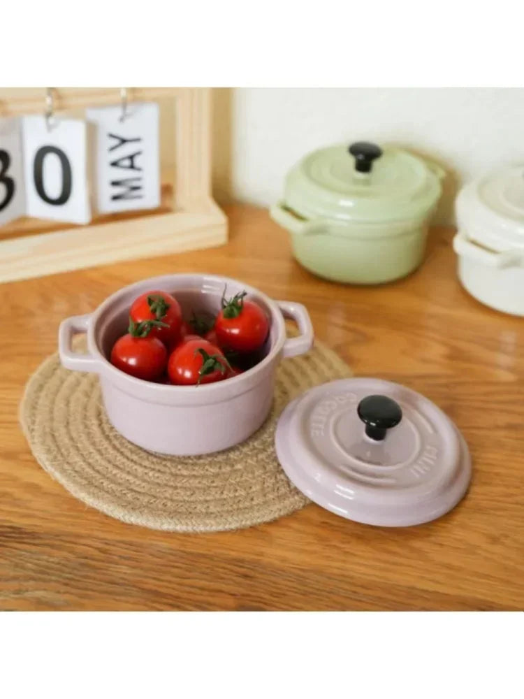 200ML Ceramic Breakfast Bowl Ramekins with Lids Oven Safe Creme Brulee,Mini Casserole Souffle Cover&Handle for French Onion Soup