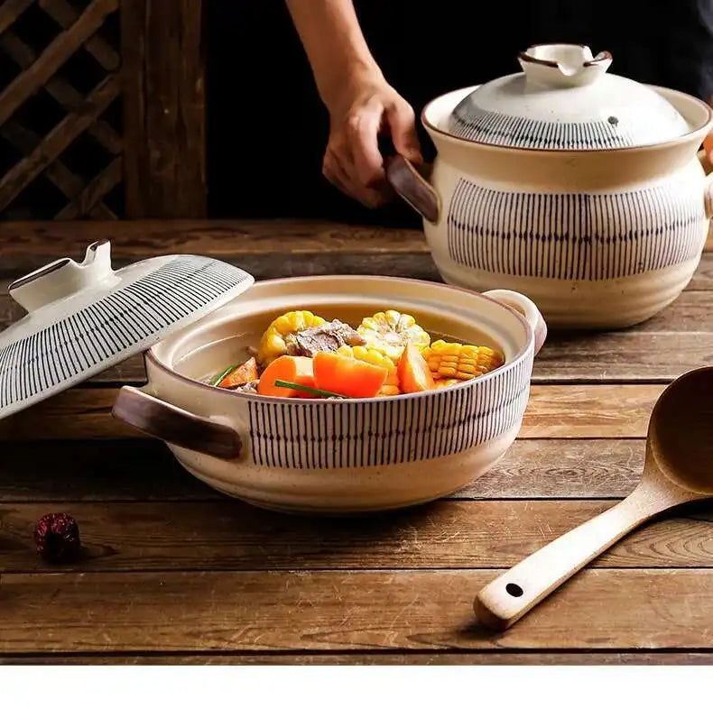 Japanese Retro Cookware Casserole Stew Pan With Cover Ceramic Soup Cooking Boiler Thick Bottom Pots