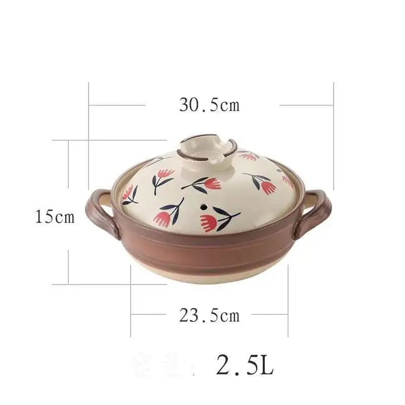 Japanese Ceramic Casserole Stew Pot Household Cooking Gas Retro Flower Pattern Soup Pots High Temperature Resistant Cooking Pot