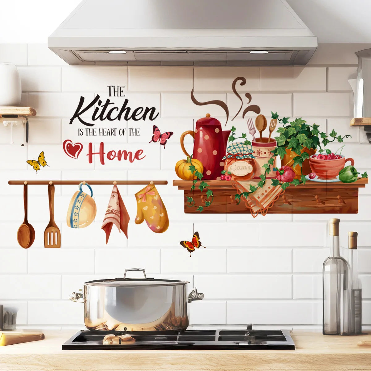 Kitchen Supplies Pattern Wall Sticker For Kitchen Restaurant Background Decoration Mural Art Home Decor Self Adhesive Wallpaper