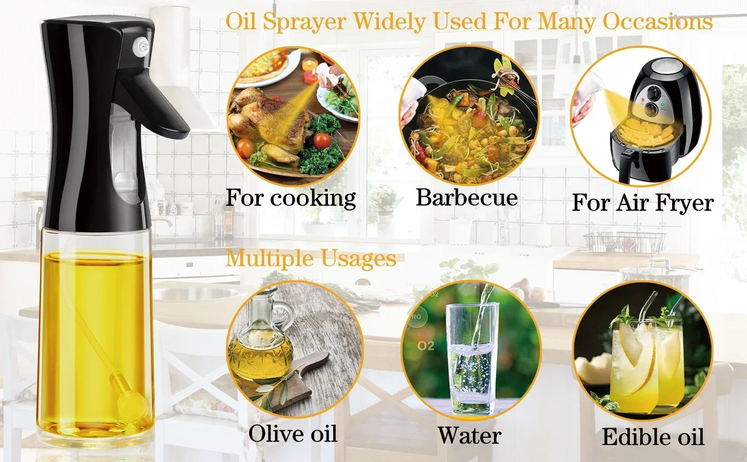 Kitchen Oil Spray Bottle Cooking Olive Oil Sprayer 200/300/500ML Pneumatic Spray Bottle Fitness Barbecue Spray Oil Dispenser