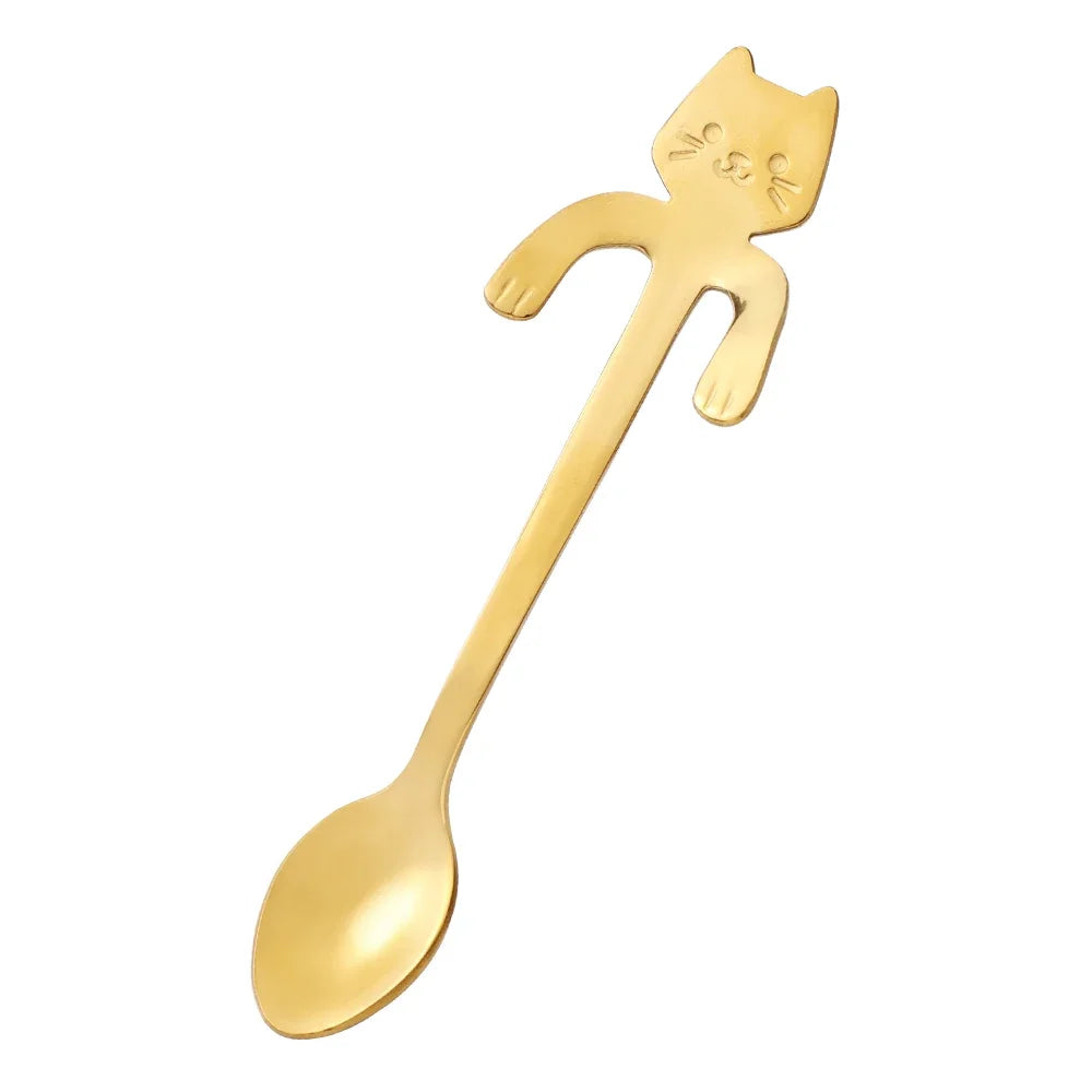 Stainless Steel Coffee Spoon Lovely Cute Cat Shape Teaspoon Dessert Snack Scoop Ice Cream Mini Spoons Tableware Kitchen Tools
