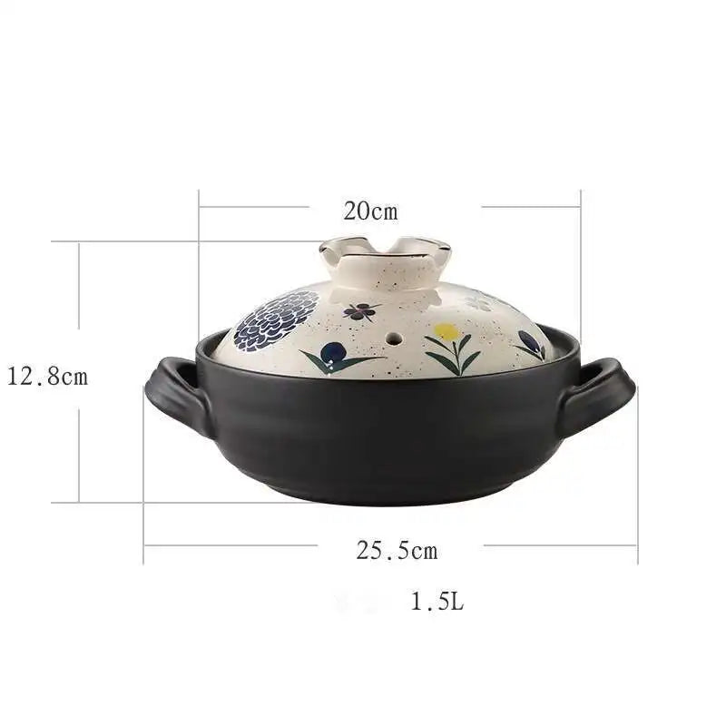 Japanese Ceramic Casserole Stew Pot Household Cooking Gas Retro Flower Pattern Soup Pots High Temperature Resistant Cooking Pot