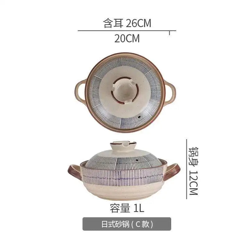 Japanese Retro Cookware Casserole Stew Pan With Cover Ceramic Soup Cooking Boiler Thick Bottom Pots