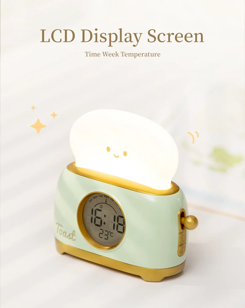 Toaster Night Light Alarm Clock Children Alarm Clock Bedside Luminous Clock Charging Bedroom Night Lamp Decoration Children Gift