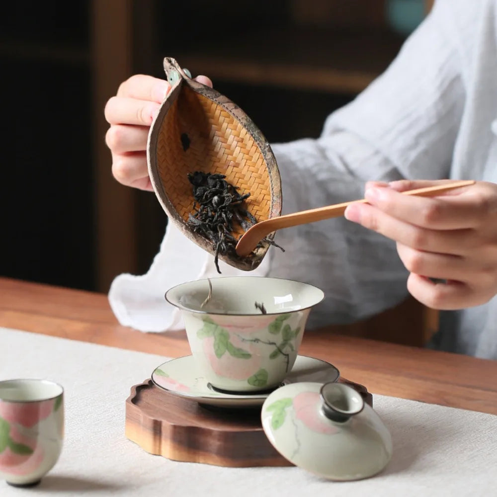 Tea Scoop Coffee Beans Dose Trays Bamboo Woven Cloud Yarn Bean Shovel Scoops Measure Tea Separator Vessel Espresso Kitchen Tools