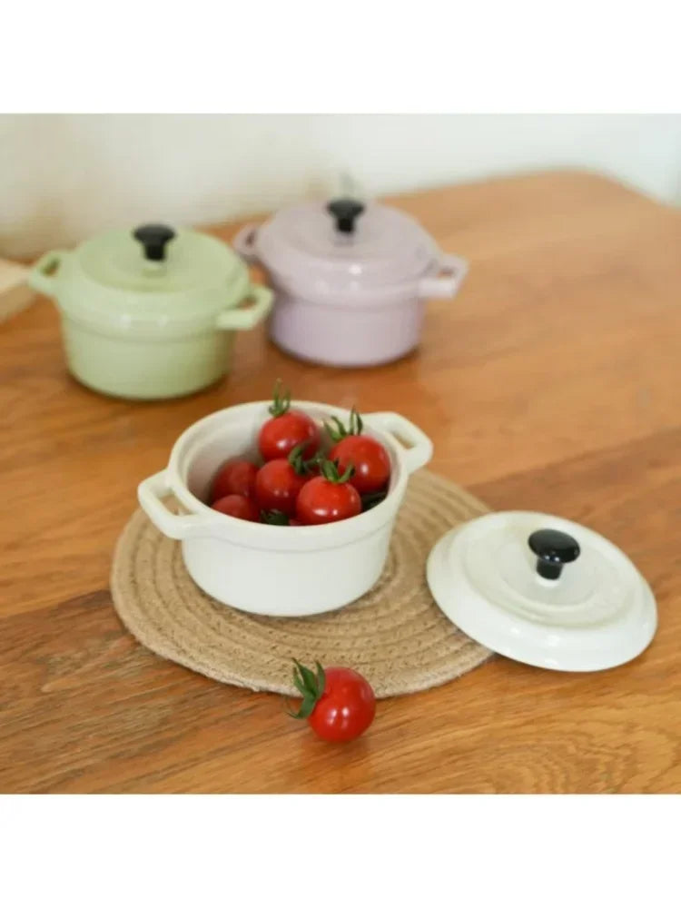 200ML Ceramic Breakfast Bowl Ramekins with Lids Oven Safe Creme Brulee,Mini Casserole Souffle Cover&Handle for French Onion Soup