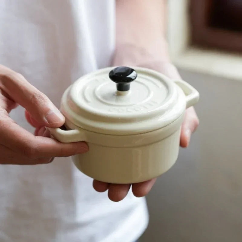 200ML Ceramic Breakfast Bowl Ramekins with Lids Oven Safe Creme Brulee,Mini Casserole Souffle Cover&Handle for French Onion Soup