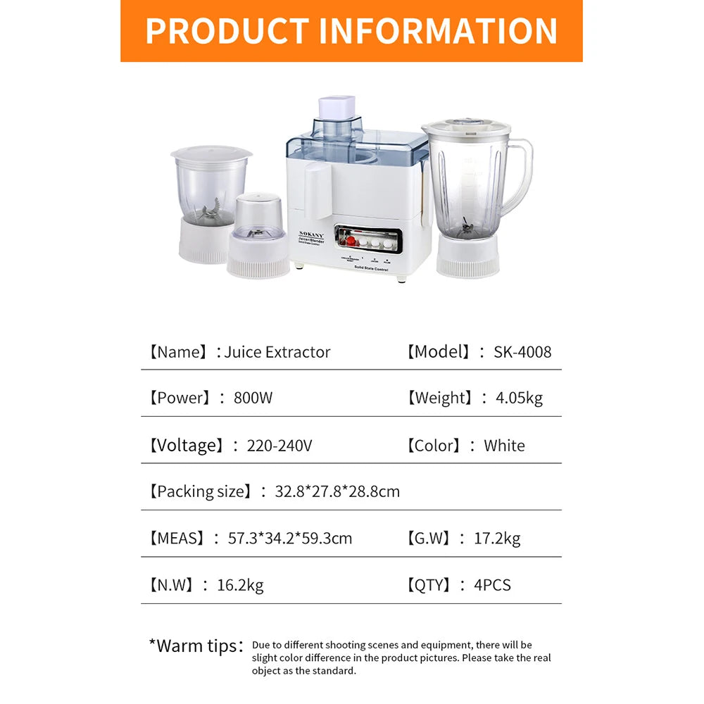 4-in-1 Multi-Purpose Electric Juicer Soybean Grinder Portable with High Juice Yield and Easy To Clean
