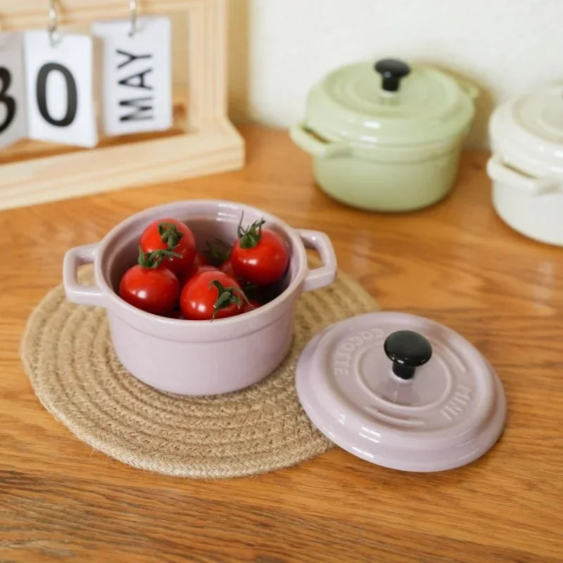 200ML Ceramic Breakfast Bowl Ramekins with Lids Oven Safe Creme Brulee,Mini Casserole Souffle Cover&Handle for French Onion Soup