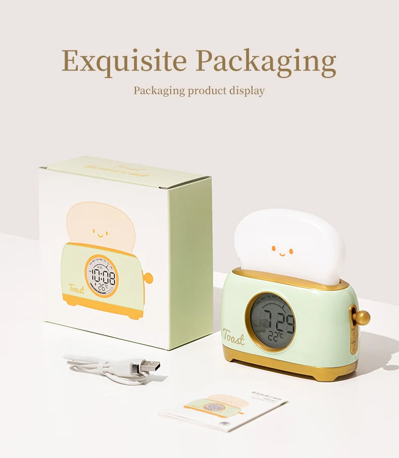 Toaster Night Light Alarm Clock Children Alarm Clock Bedside Luminous Clock Charging Bedroom Night Lamp Decoration Children Gift