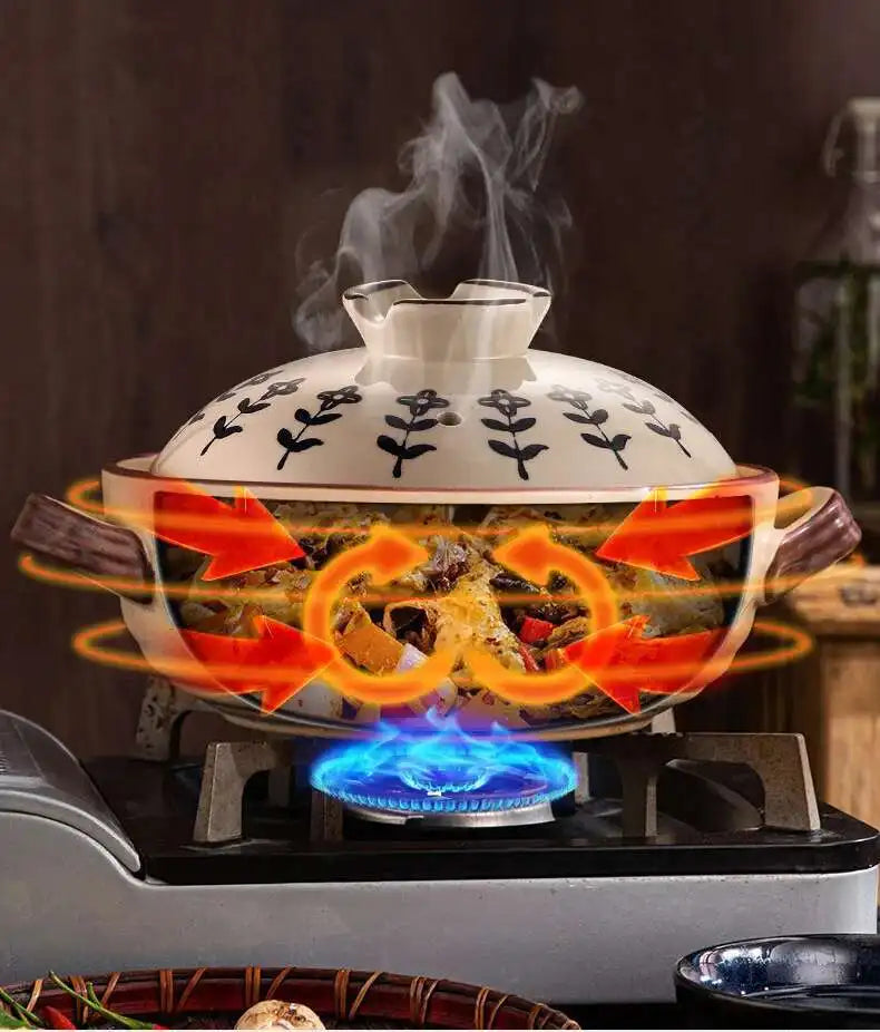 Japanese Ceramic Casserole Stew Pot Household Cooking Gas Retro Flower Pattern Soup Pots High Temperature Resistant Cooking Pot