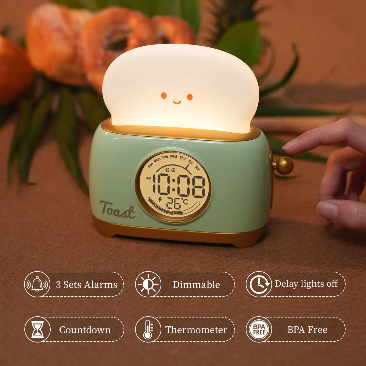 Toaster Night Light Alarm Clock Children Alarm Clock Bedside Luminous Clock Charging Bedroom Night Lamp Decoration Children Gift