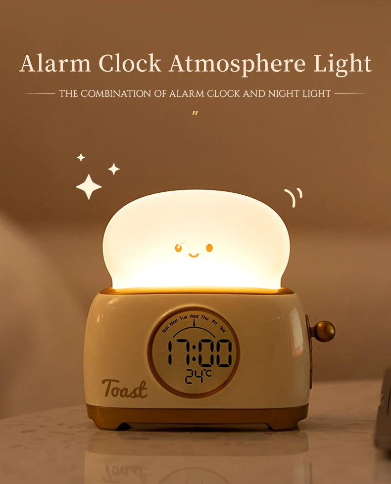 Toaster Night Light Alarm Clock Children Alarm Clock Bedside Luminous Clock Charging Bedroom Night Lamp Decoration Children Gift