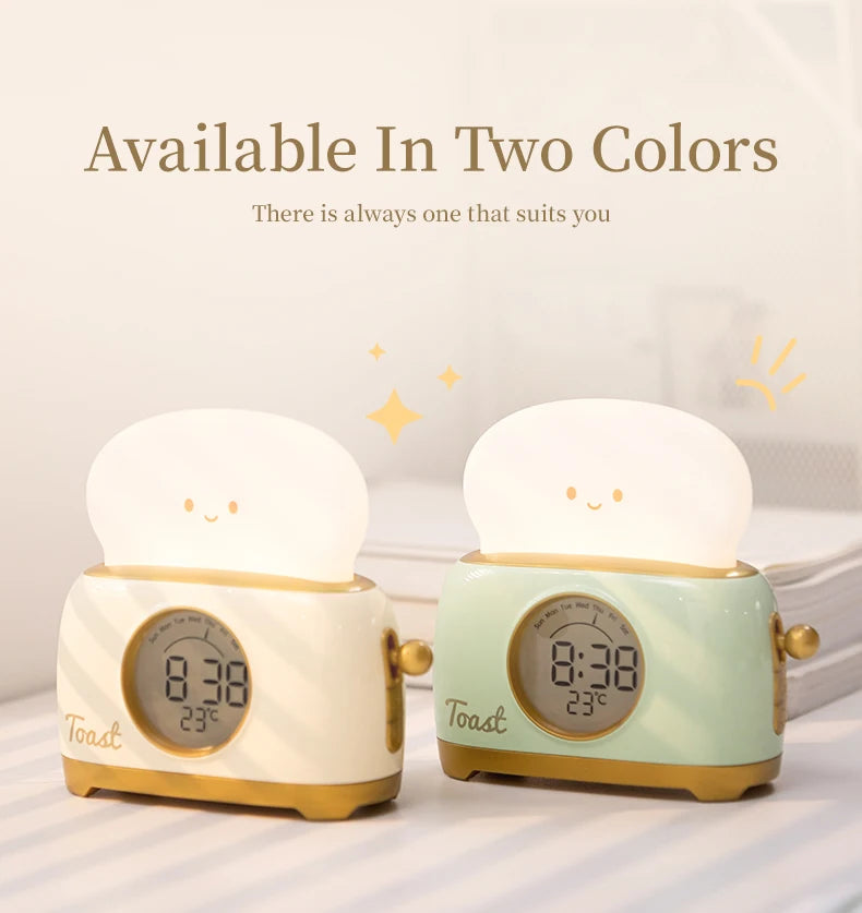 Toaster Night Light Alarm Clock Children Alarm Clock Bedside Luminous Clock Charging Bedroom Night Lamp Decoration Children Gift