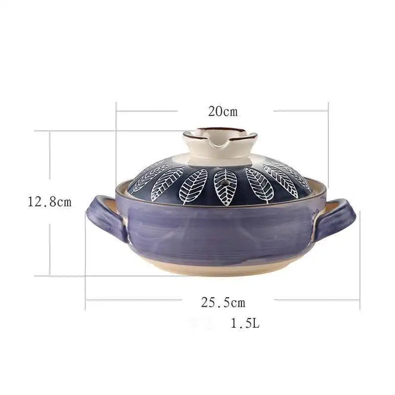 Japanese Ceramic Casserole Stew Pot Household Cooking Gas Retro Flower Pattern Soup Pots High Temperature Resistant Cooking Pot