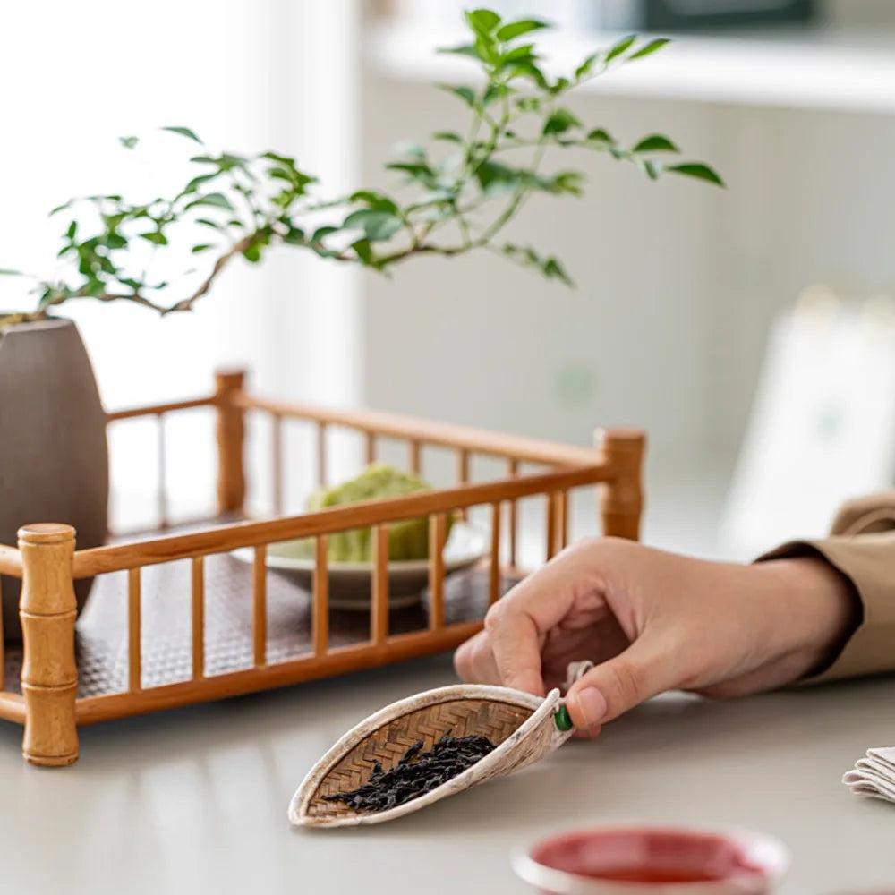 Tea Scoop Coffee Beans Dose Trays Bamboo Woven Cloud Yarn Bean Shovel Scoops Measure Tea Separator Vessel Espresso Kitchen Tools