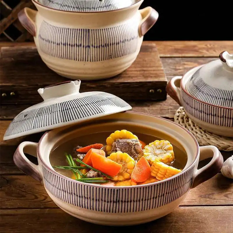 Japanese Retro Cookware Casserole Stew Pan With Cover Ceramic Soup Cooking Boiler Thick Bottom Pots