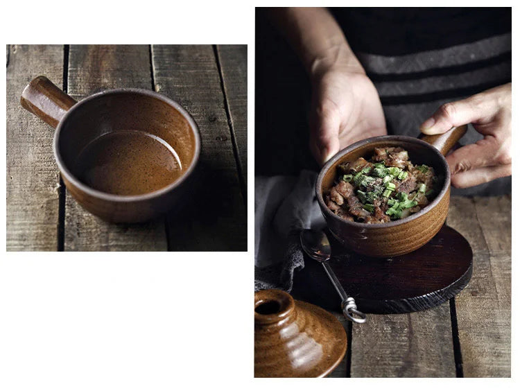 Casserole Hand Stew Bowl With Cover Coarse Pottery Soup Rice Porridge Clay Bowl
