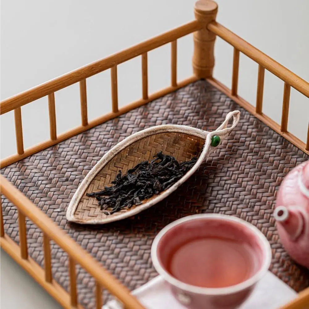 Tea Scoop Coffee Beans Dose Trays Bamboo Woven Cloud Yarn Bean Shovel Scoops Measure Tea Separator Vessel Espresso Kitchen Tools