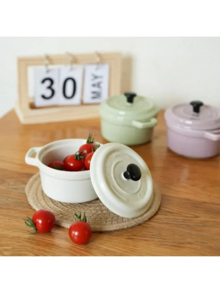 200ML Ceramic Breakfast Bowl Ramekins with Lids Oven Safe Creme Brulee,Mini Casserole Souffle Cover&Handle for French Onion Soup