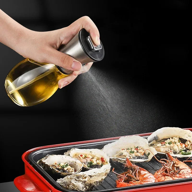 Oil Spray Bottle Perfect for Kitchen Cooking & Air Fryer Bottle Glass Stainless Steel Oil Sprayer Kitchen Gadgets 200ML