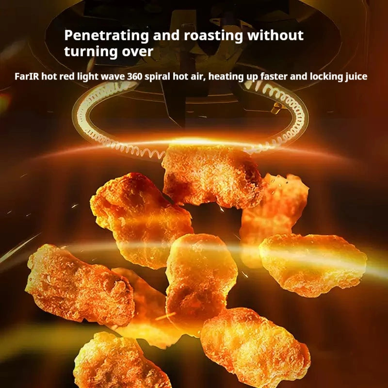 1200W Air Fryer with Transparent Glass Basket - No Flipping, Multifunctional Oven, Cool Touch Handle, 8-in-1 Cooking, Home Use