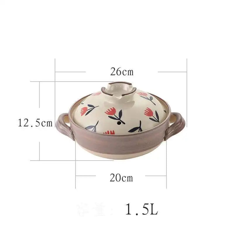 Japanese Ceramic Casserole Stew Pot Household Cooking Gas Retro Flower Pattern Soup Pots High Temperature Resistant Cooking Pot