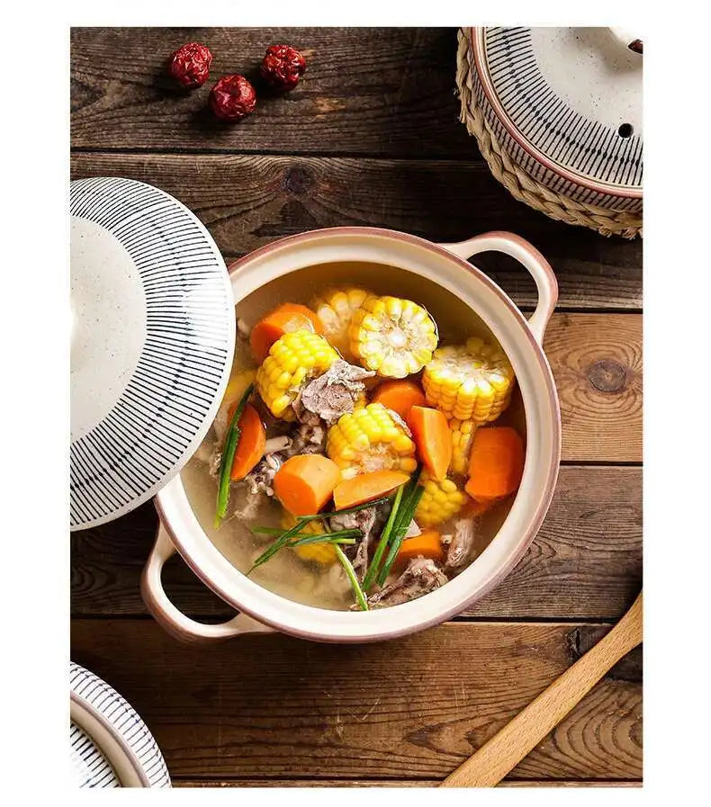 Japanese Retro Cookware Casserole Stew Pan With Cover Ceramic Soup Cooking Boiler Thick Bottom Pots