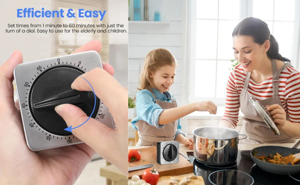 Kitchen Timers for Cooking, Chef Cooking Timer Clock Desk Timer  - Magnetic Backing Stainless Steel Body - Countdown Reminder