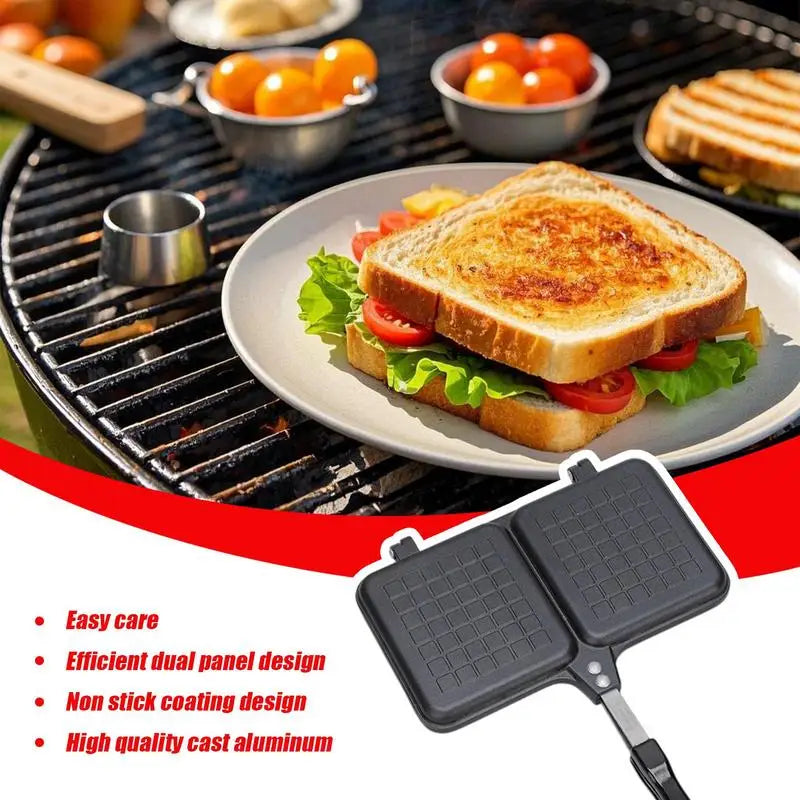 Toasted Sandwich Maker Double Panel Stove Hot Sandwich Maker With Handle Bread Toaster Non-Stick Frying Pan Stove Grill Pan
