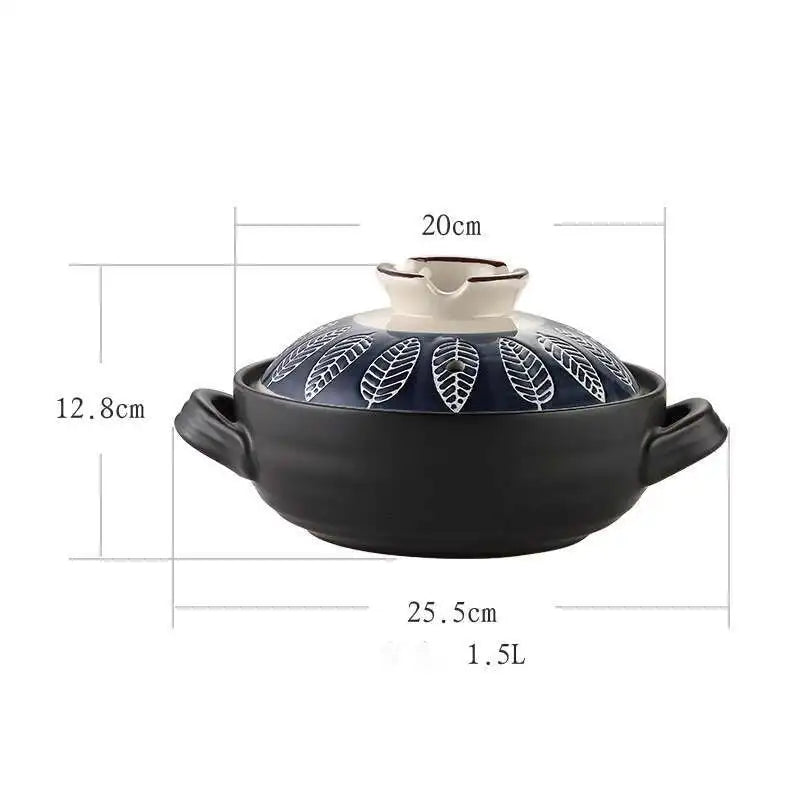 Japanese Ceramic Casserole Stew Pot Household Cooking Gas Retro Flower Pattern Soup Pots High Temperature Resistant Cooking Pot