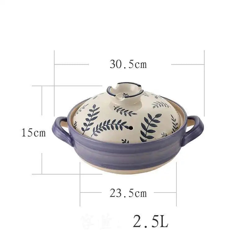 Japanese Ceramic Casserole Stew Pot Household Cooking Gas Retro Flower Pattern Soup Pots High Temperature Resistant Cooking Pot