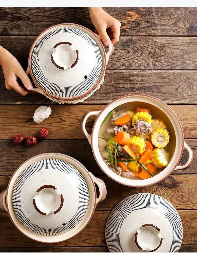 Japanese Retro Cookware Casserole Stew Pan With Cover Ceramic Soup Cooking Boiler Thick Bottom Pots