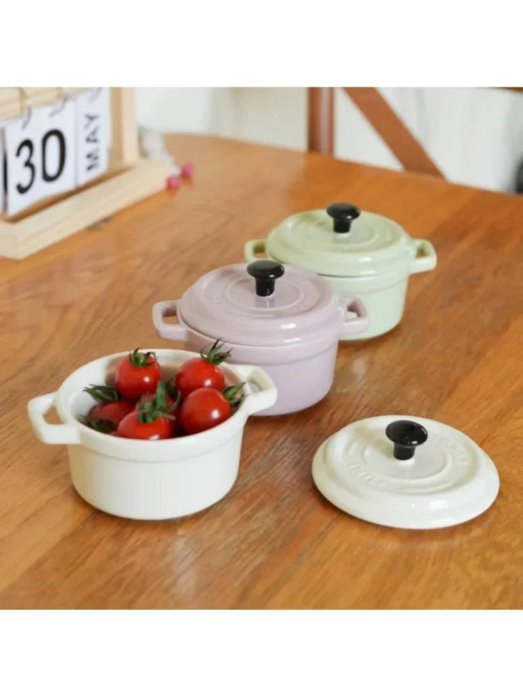 200ML Ceramic Breakfast Bowl Ramekins with Lids Oven Safe Creme Brulee,Mini Casserole Souffle Cover&Handle for French Onion Soup