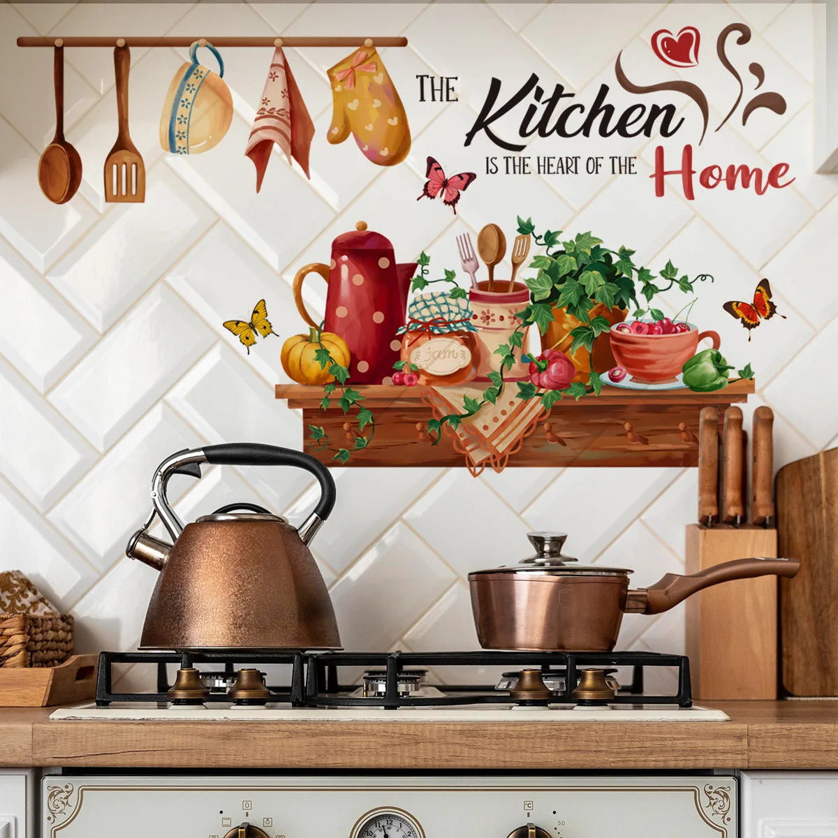 Kitchen Supplies Pattern Wall Sticker For Kitchen Restaurant Background Decoration Mural Art Home Decor Self Adhesive Wallpaper