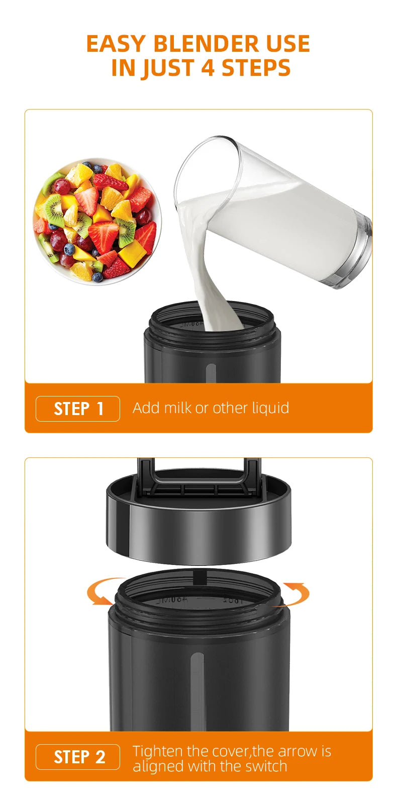Portable Mixer Fresh Juicer Electric Mini Portable Blender For Smoothie and Shakes Multifunction Juice Maker Machine For Kitchen
