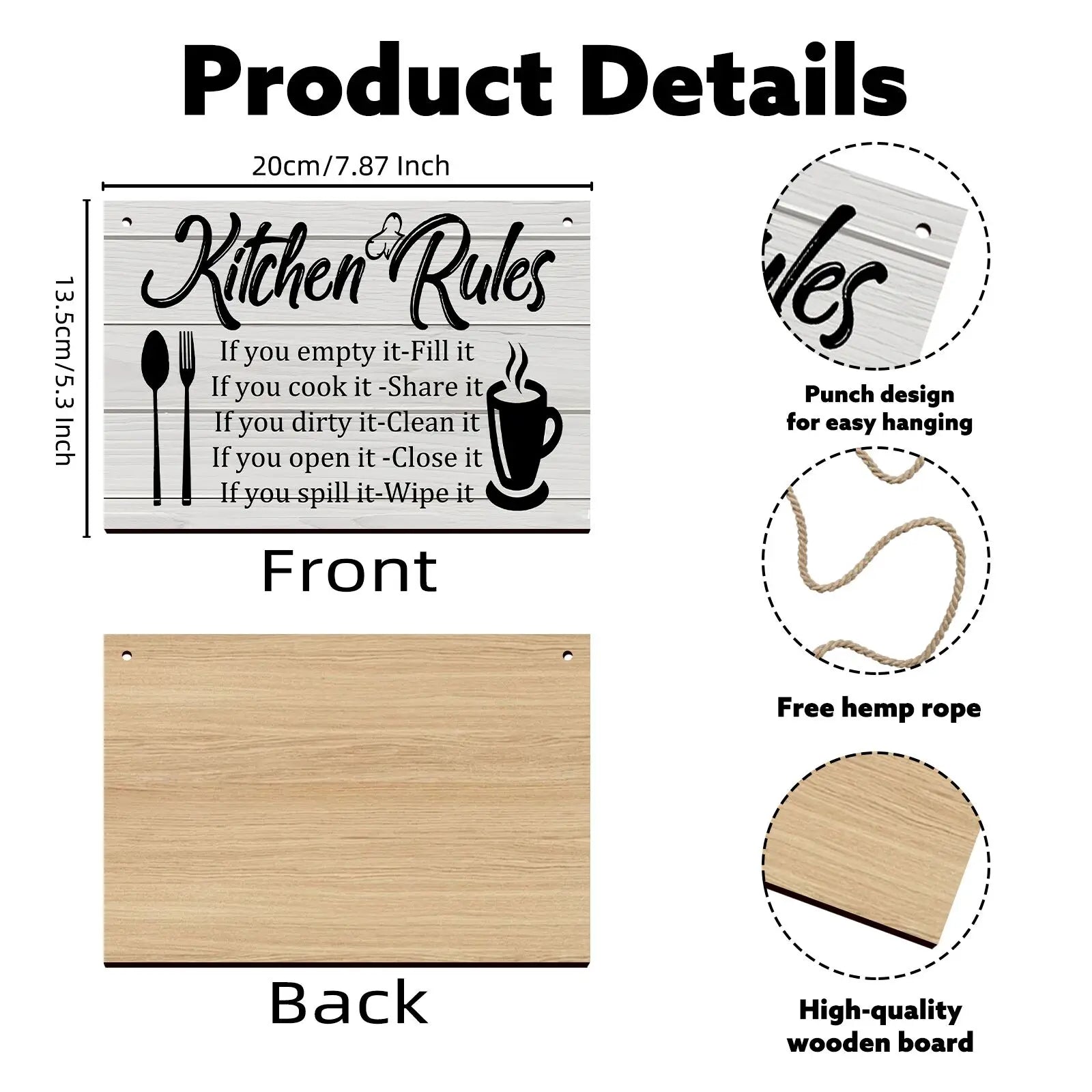 Kitchen Wooden Rules Decor Plaque with Utensil Icons and Funny Phrases to Enhance the Kitchen's Warm Atmosphere