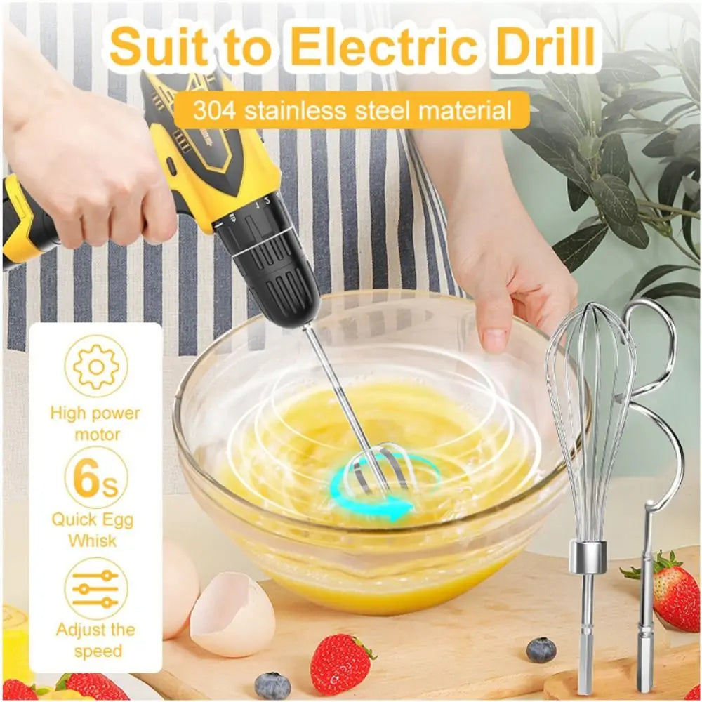 Stainless Steel Egg Beater Mixer For Egg Baking Tools Cream Butter Whisk Mixer Suitable For Electric Drill Kitchen Accessories